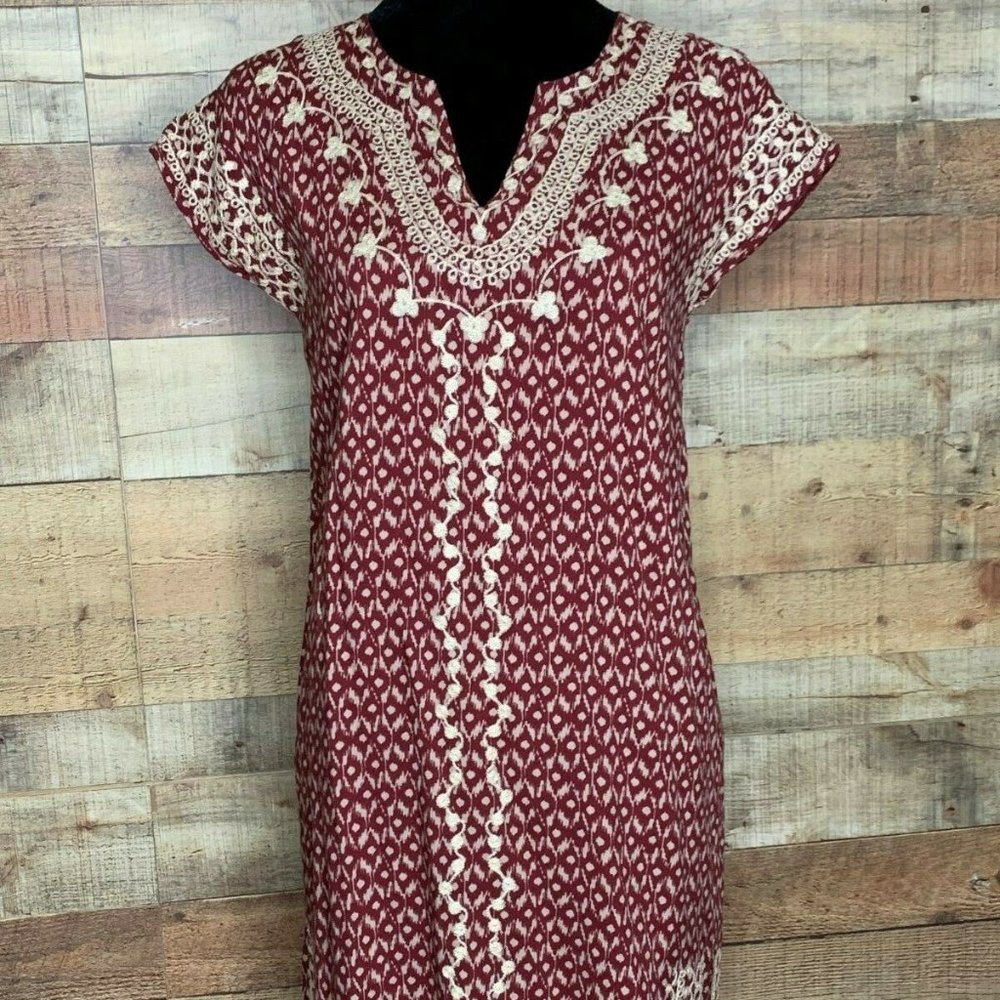 THML Boho Mini A Line Dress Maroon Ivory